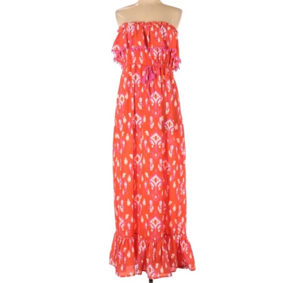 MudPie Tangerine Ikat Sleeveless Maxi Dress Large - Picture 2 of 7